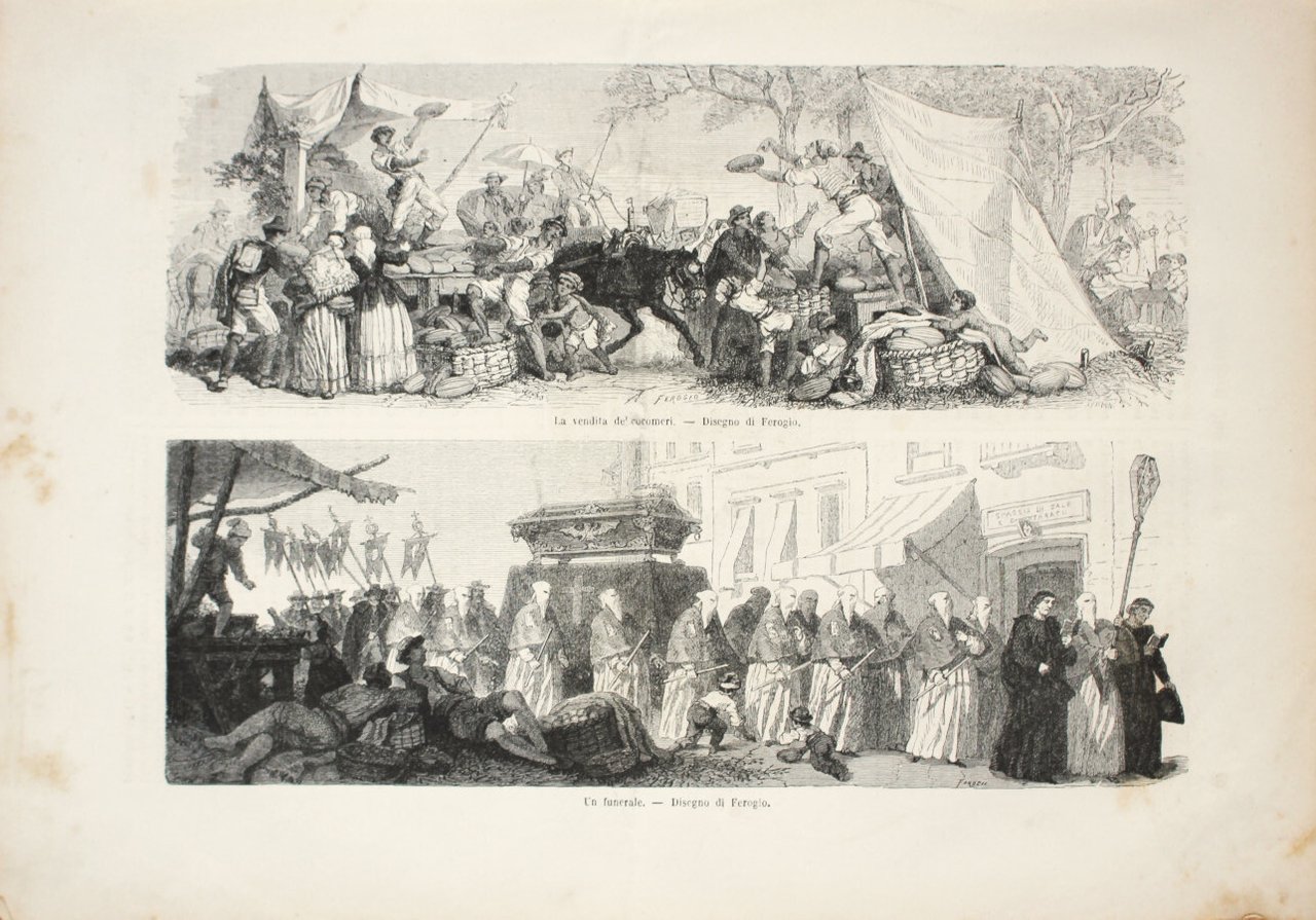 Napoli: La vendita de' cocomeri; Un funerale. Stampa 1863 | Immagine principale