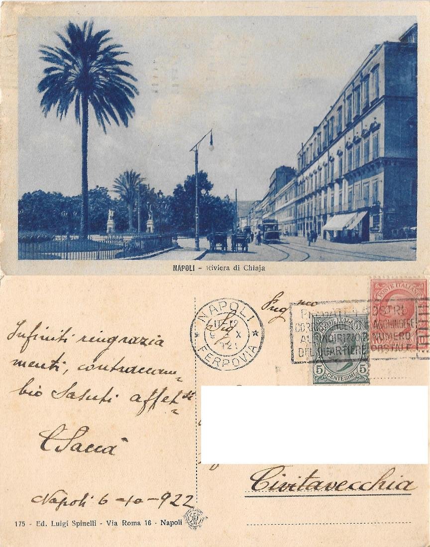 Napoli. Riviera di Chiaja. Viaggiata 1922 | Immagine principale