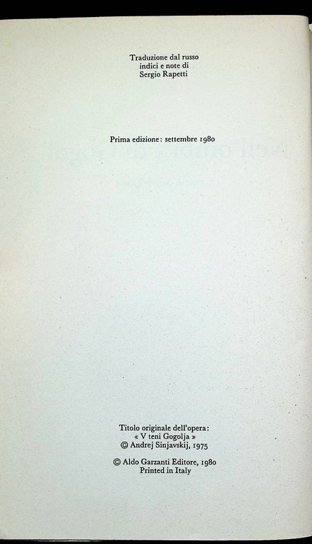 Nell'Ombra Di Gogol Libro Abram Terz Sinjavskij Garznti Prima Edizione …