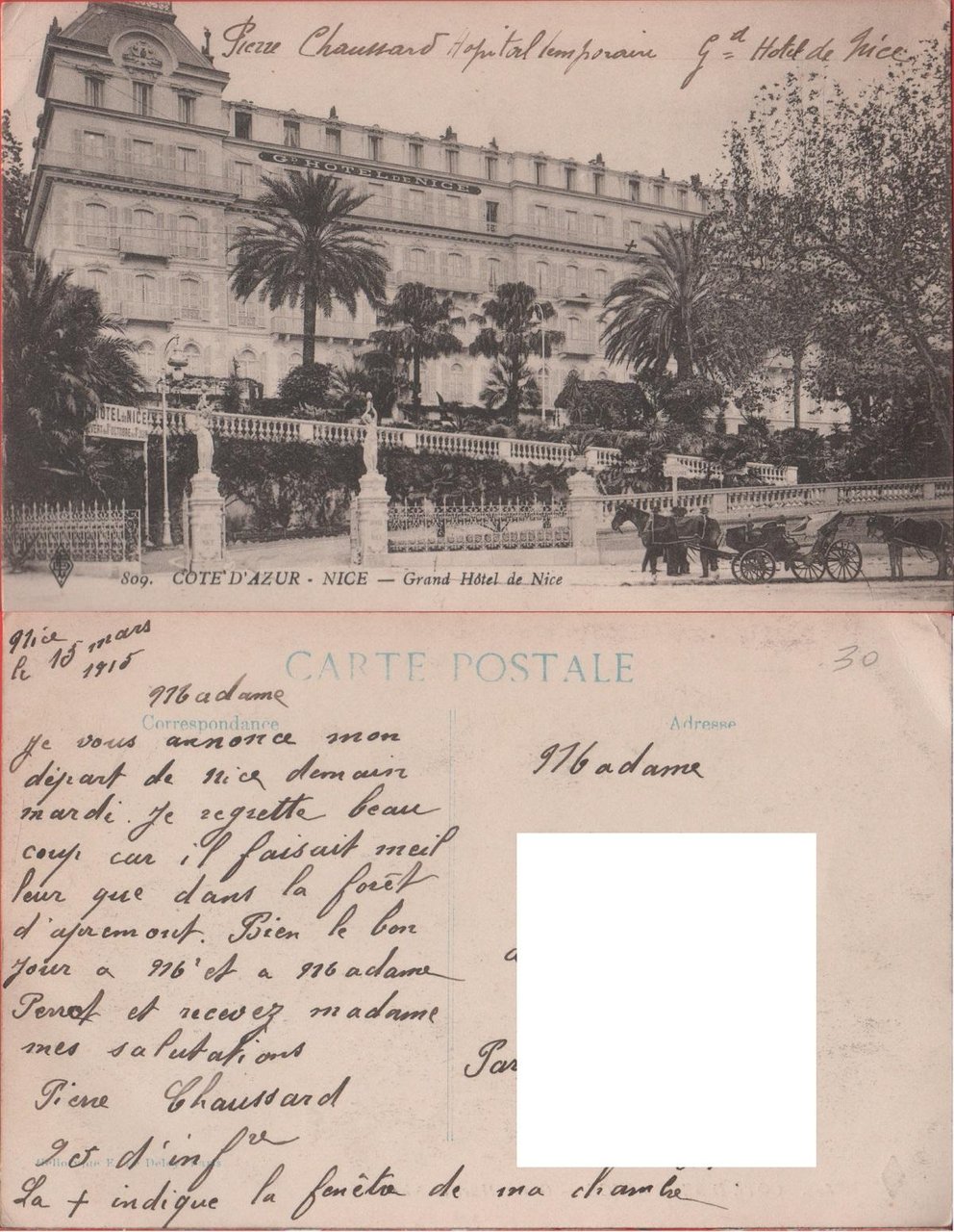 Nice. Grand Hotel de Nice. Viaggiata 1915 | Immagine principale
