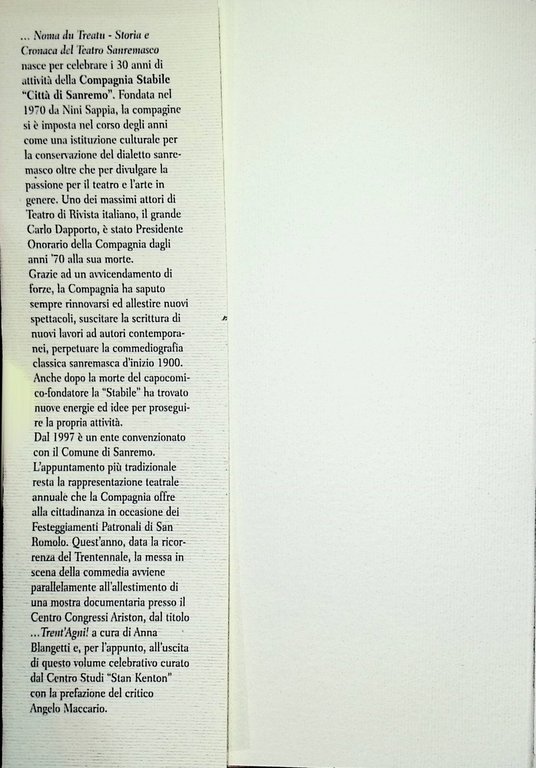 Noma Du Treatu Libro Storia e Cronaca del Teatro Sanremasco …