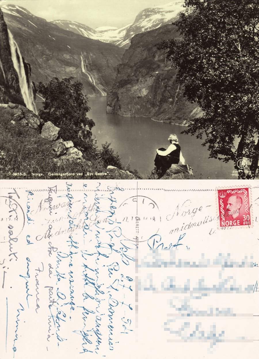 Norge. Geirangerfjors ved Syv Sestre. Viaggiata 1954 | Immagine principale