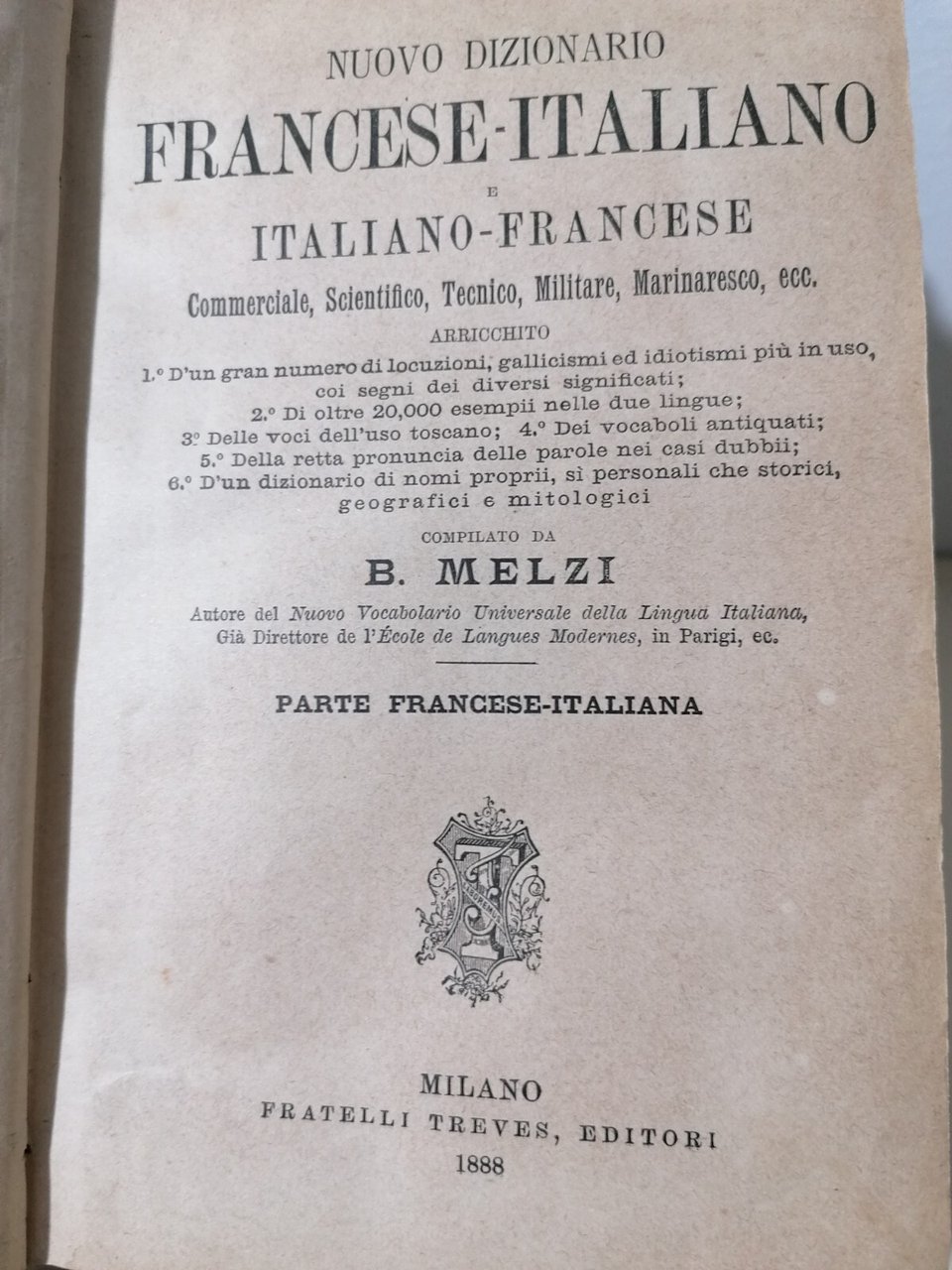 Nuovo Dizionario Francese Italiano Melzi 1888 Libro Antico Ottocento Vocabolario