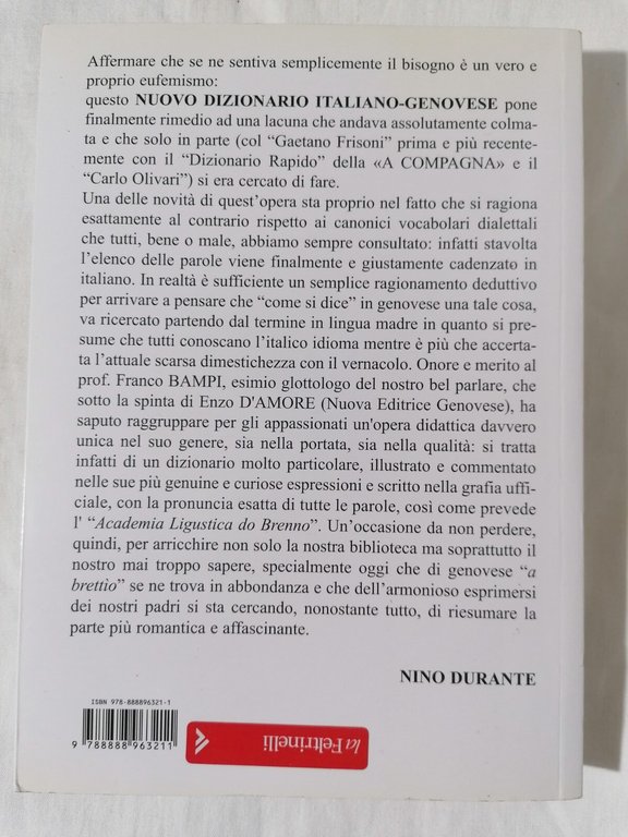 Nuovo Dizionario Italiano Genovese Illustrato e Commentato Libro Bampi Dialetto