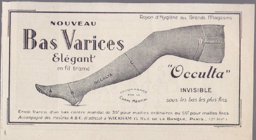 Occulta, noveau bas varices elegant. Advertising 1926 | Immagine principale