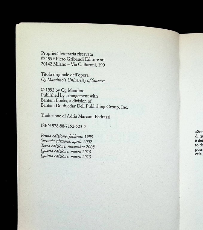 Og Mandino Università del Successo Volume I Gribaudi Motivazionale 9788871525235