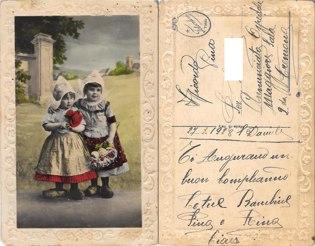 Olandesine. Cornice in rilevo, colorate. Ed. Fotocelere. Viaggiata 1928 | Immagine principale