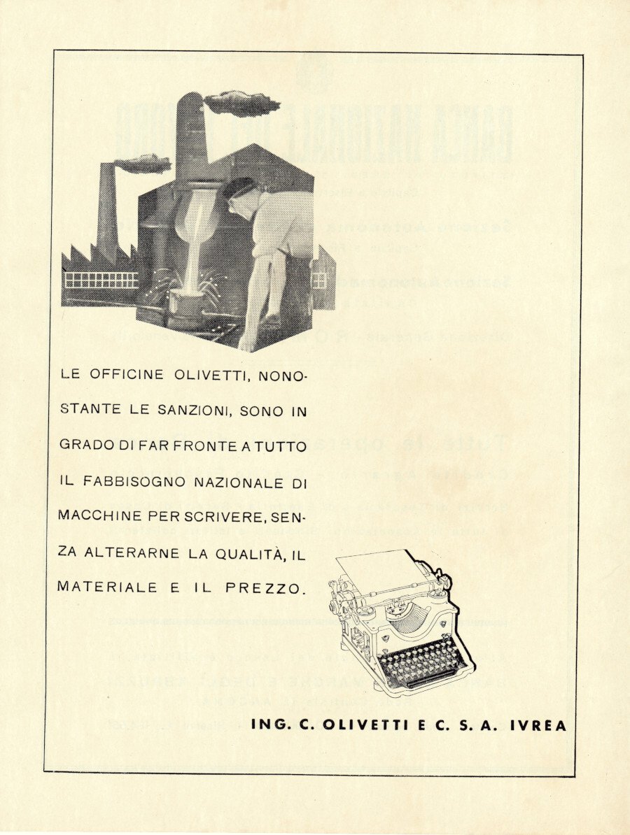 Olivetti. Nonostante le sanzioni.... Advertising 1936 | Immagine principale