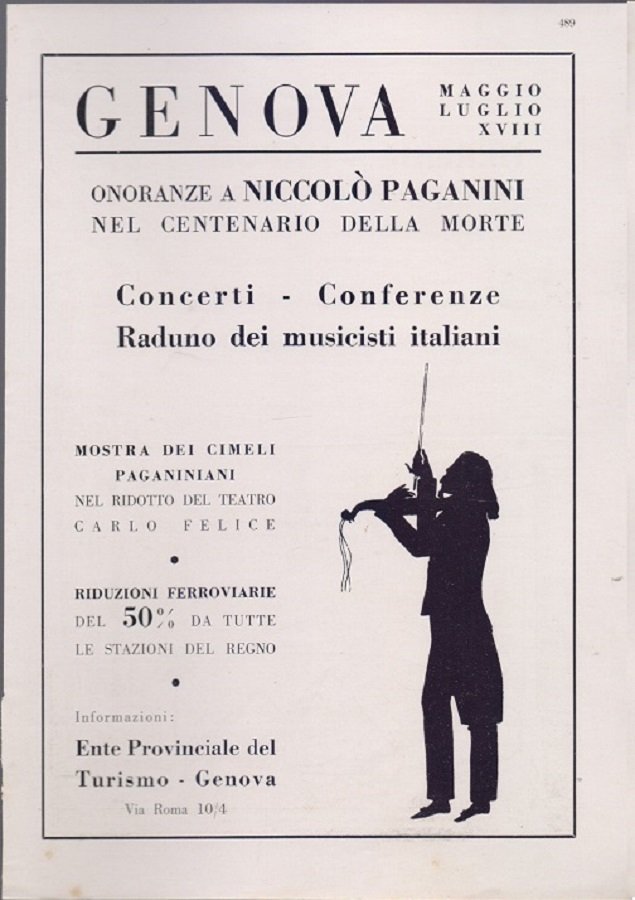 Onoranze a N. Paganini nel centenario della morte. Genova. Advertising … | Immagine principale