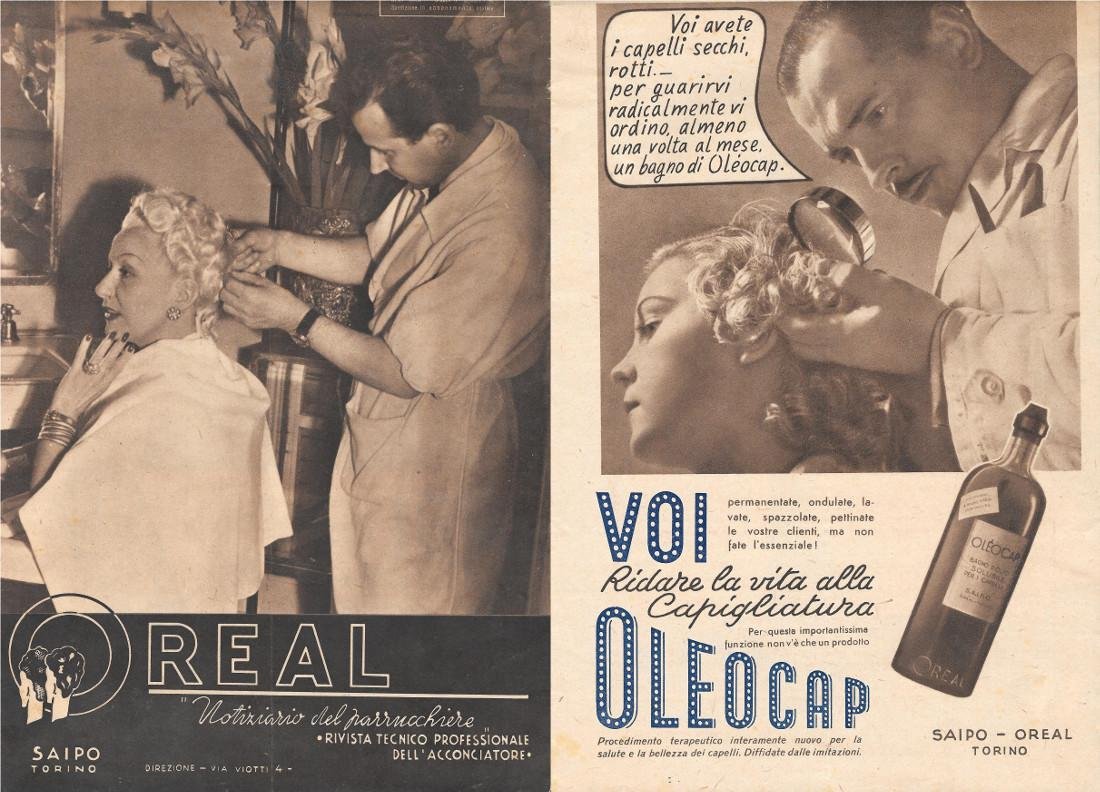 Oreal / Oleocap. Pubblicità 1948. Fronte retro | Immagine principale