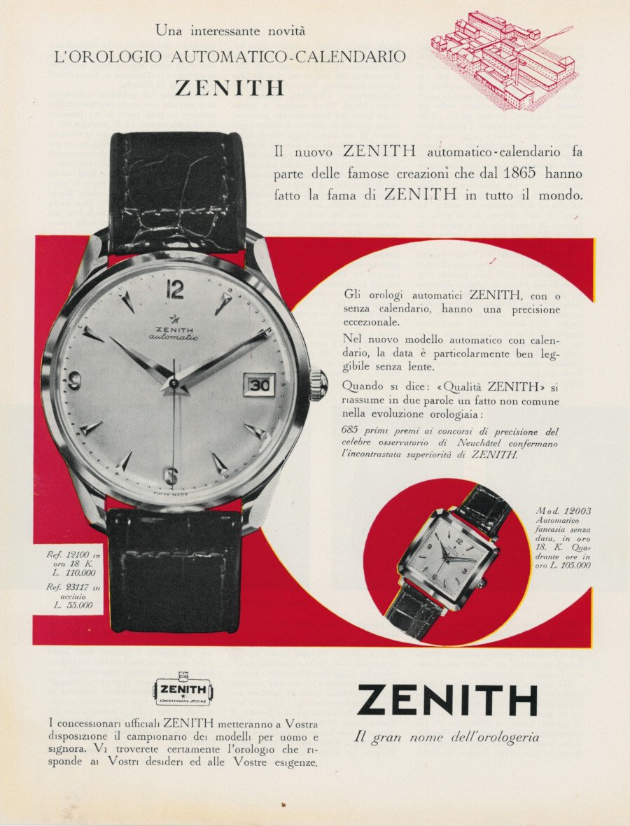 Orologi Zenith. Advertising 1957 | Immagine principale