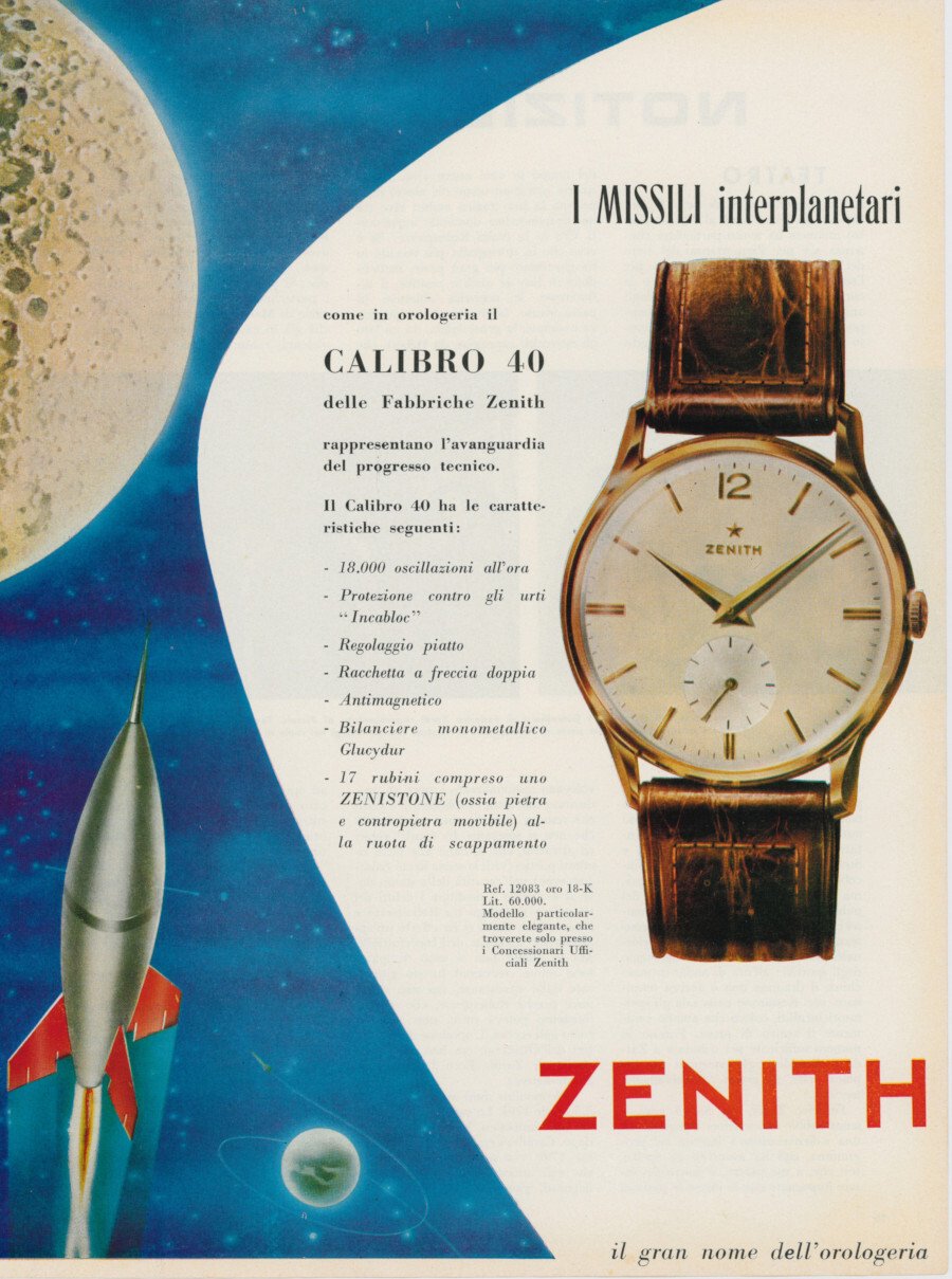 Orologi Zenith calibro 40. Advertising 1957 | Immagine principale