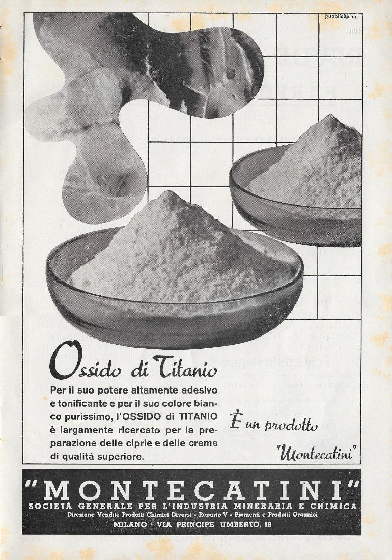 Ossido di Titanio è un prodotto Montecatini. Advertising 1939 | Immagine principale