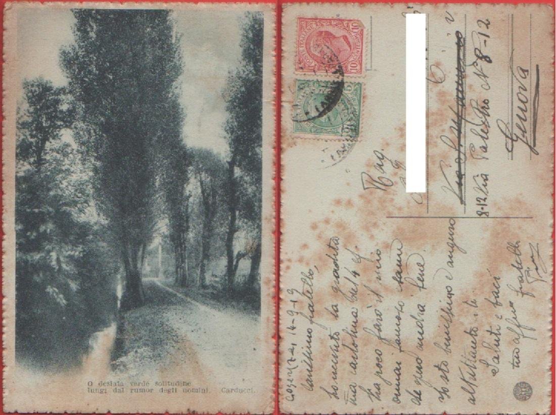 Paesaggio alberato. Verso di Carducci Viaggiata 1919 | Immagine principale