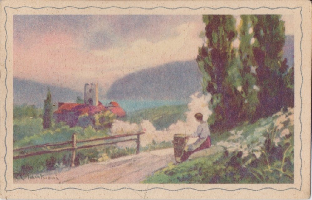 Paesaggio con figura femminile (dipinto). Viaggiata 1942 | Immagine principale