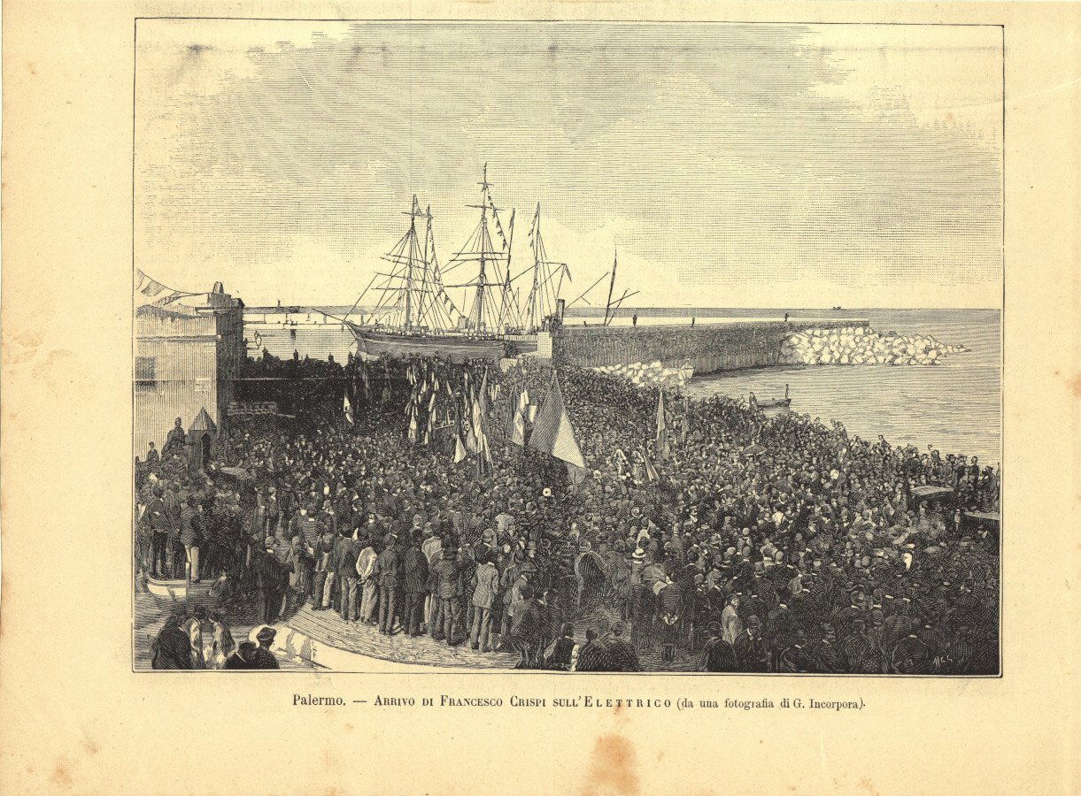 Palermo. Arrivo di Francesco Crispi sull'Elettrico. Immagine 1889 | Immagine principale