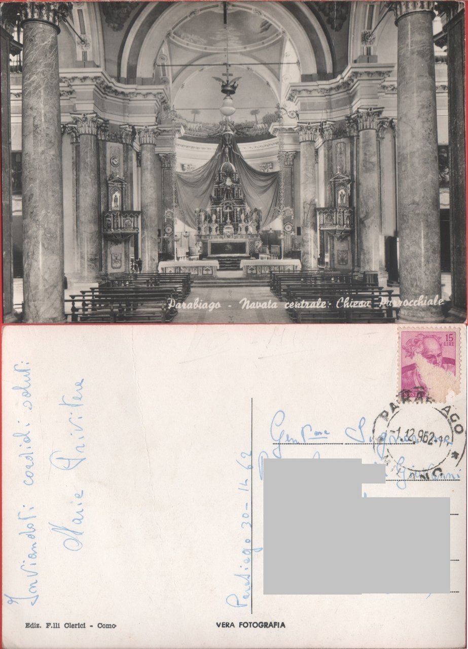 Parabiago (MI). Navata centrale Chiesa Parrocchiale. Viaggiata 1962 | Immagine principale