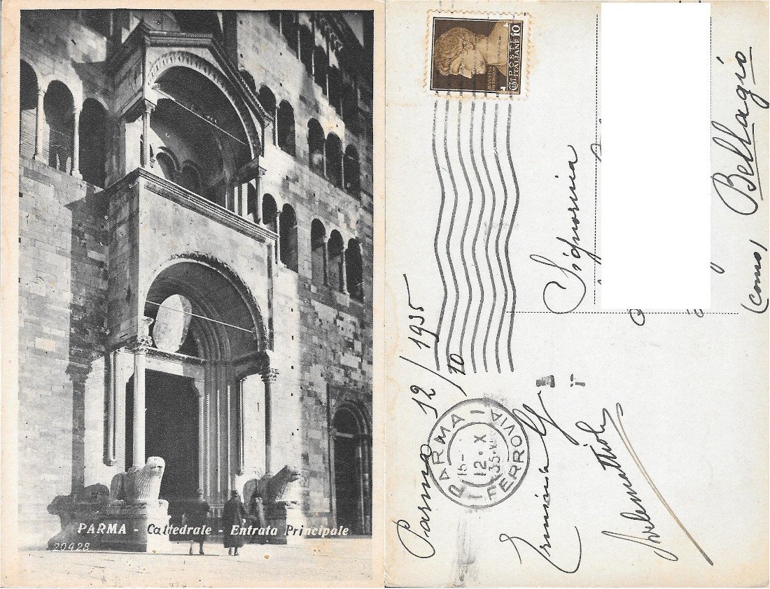 Parma Cattedrale. Entrata Principale . Viaggiata 1935 | Immagine principale