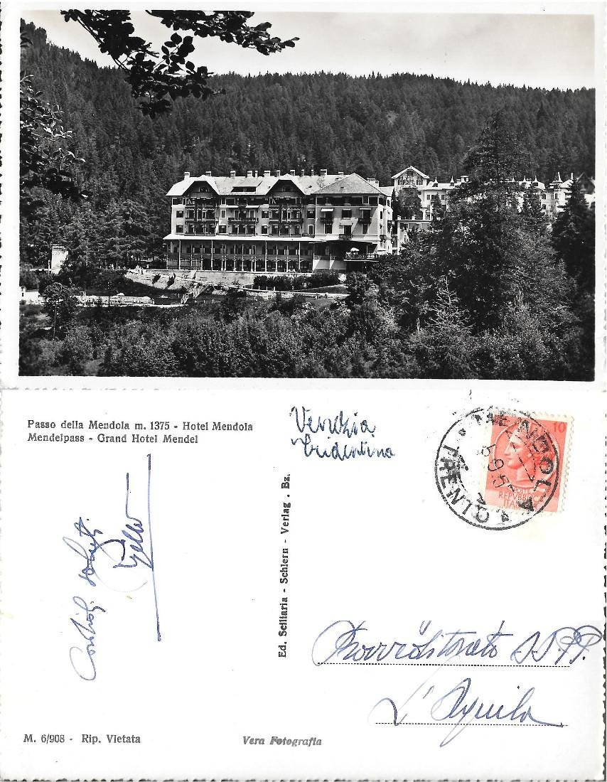 Passo della Mendola. Hotel Mendola. Viaggiata 1957 | Immagine principale