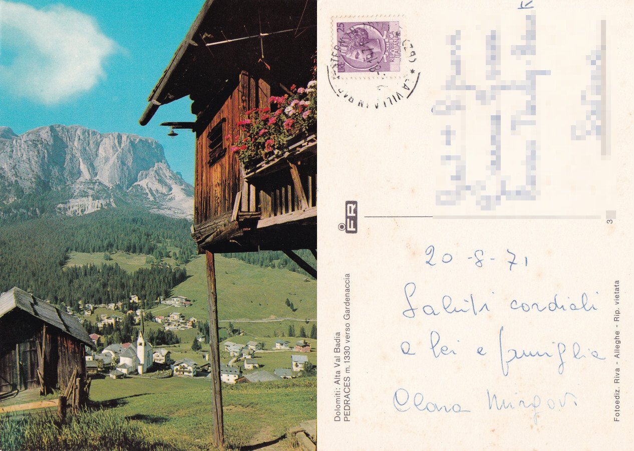 Pedraces (BZ). Alta Val Badia. Viaggiata 1971 | Immagine principale