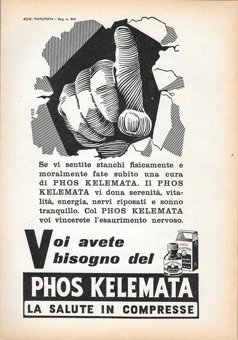 Phos Kelemata. La salute in compresse. Advertising 1958 | Immagine principale