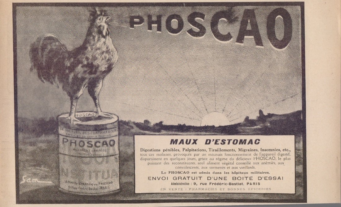 Phoscao. Maux d'estomac. Advertising 1916 | Immagine principale