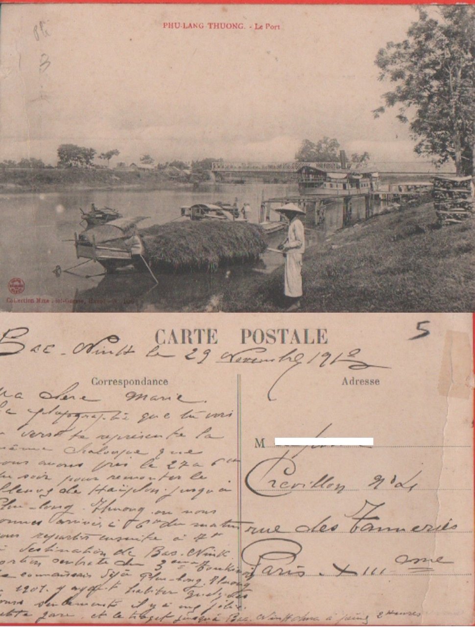Phu Lang Thuong (Vietnam). Le Port. Animata, barche. Viaggiata 1910 | Immagine principale