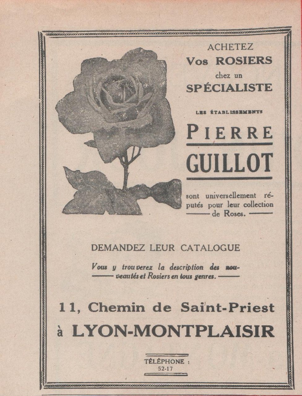 Pierre Guillot. Rosier. Lyon-Montplaisir. Advertising 1924 | Immagine principale