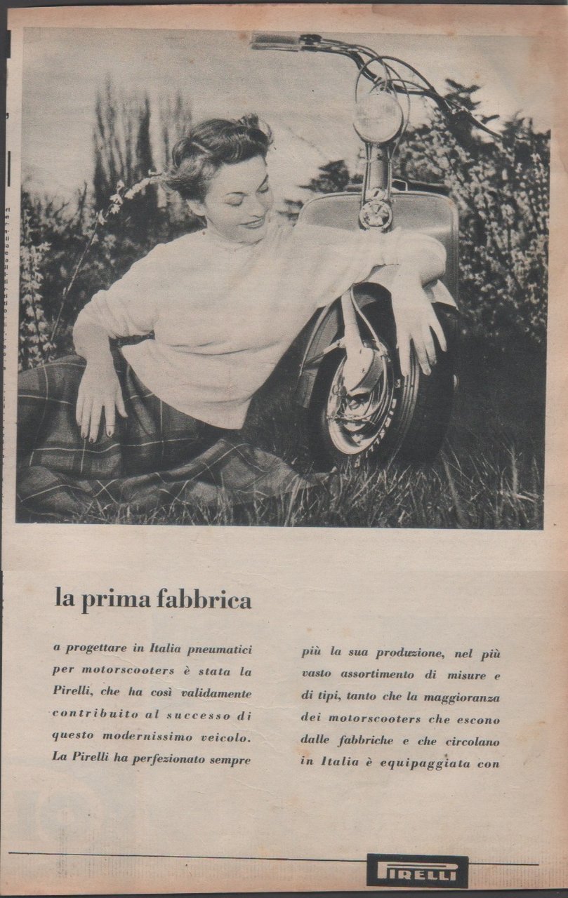 Pirelli. Gomme scooter. Advertising 1952 | Immagine principale