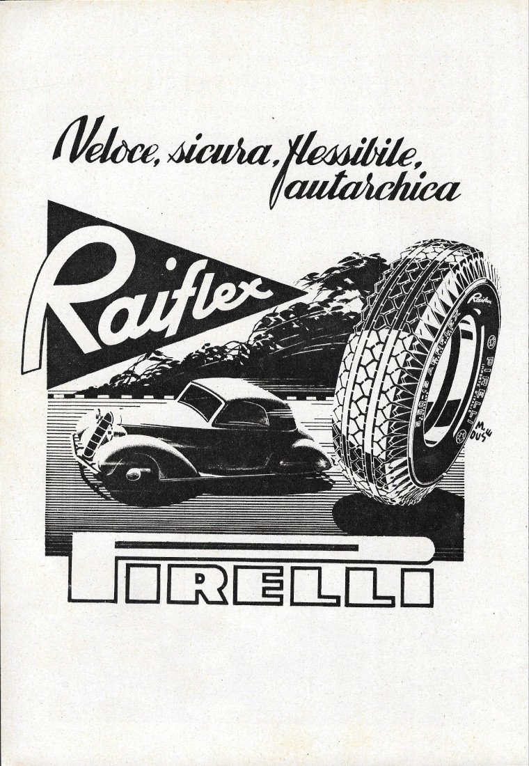 Pirelli Raiflex. Veloce, sicura, flessibile, autarchica - Advertising 1941 | Immagine principale