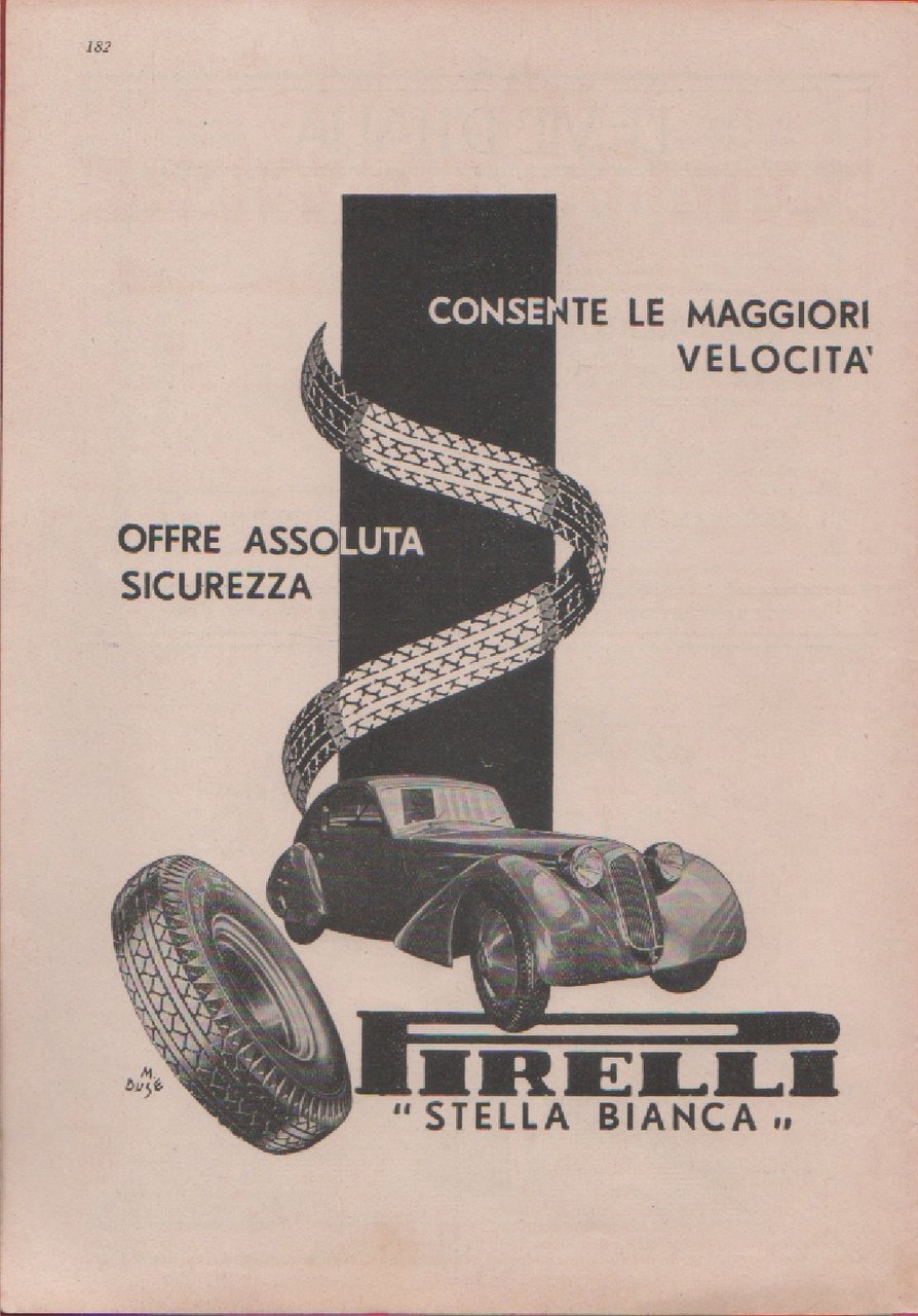 Pirelli Stella Bianca. Consente le maggiori velocità. Advertising 1937 | Immagine principale