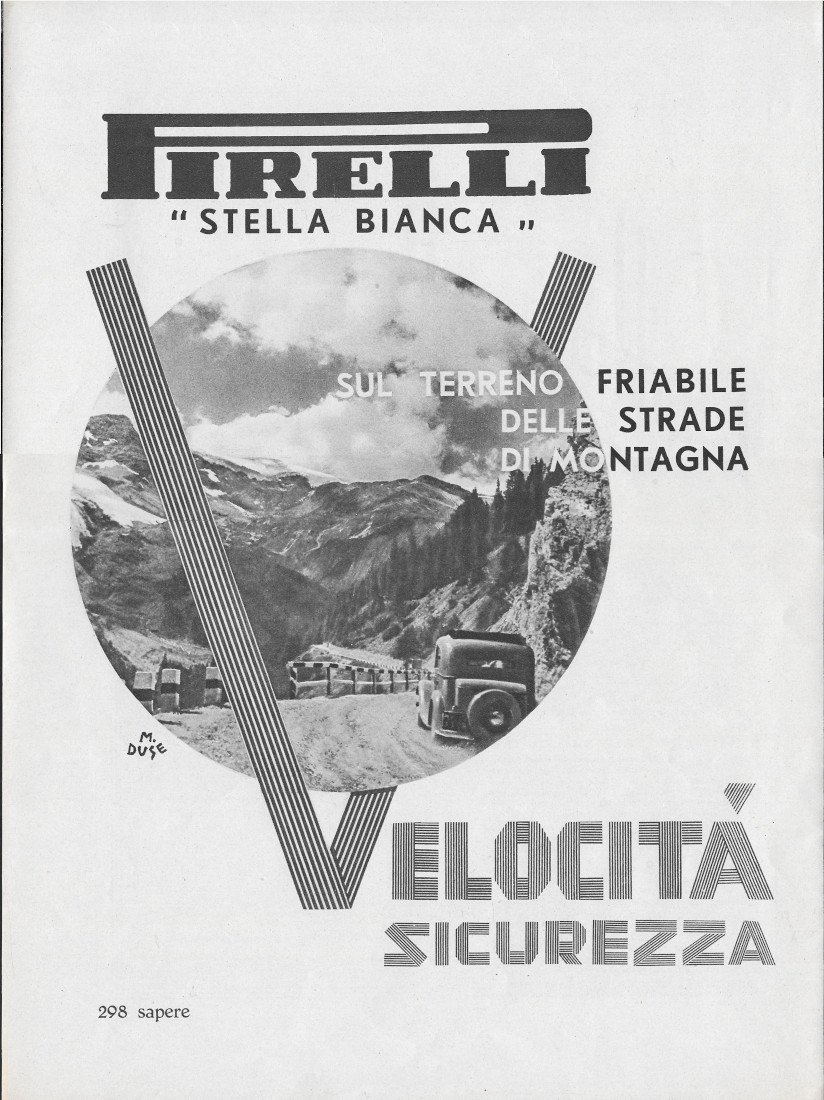 Pirelli Stella Bianca. Potente ausilio ai freni - Advertising 1939 | Immagine principale