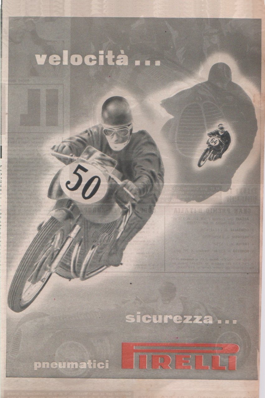 Pirelli. velocità.... sicurezza.... Advertising 1952 | Immagine principale