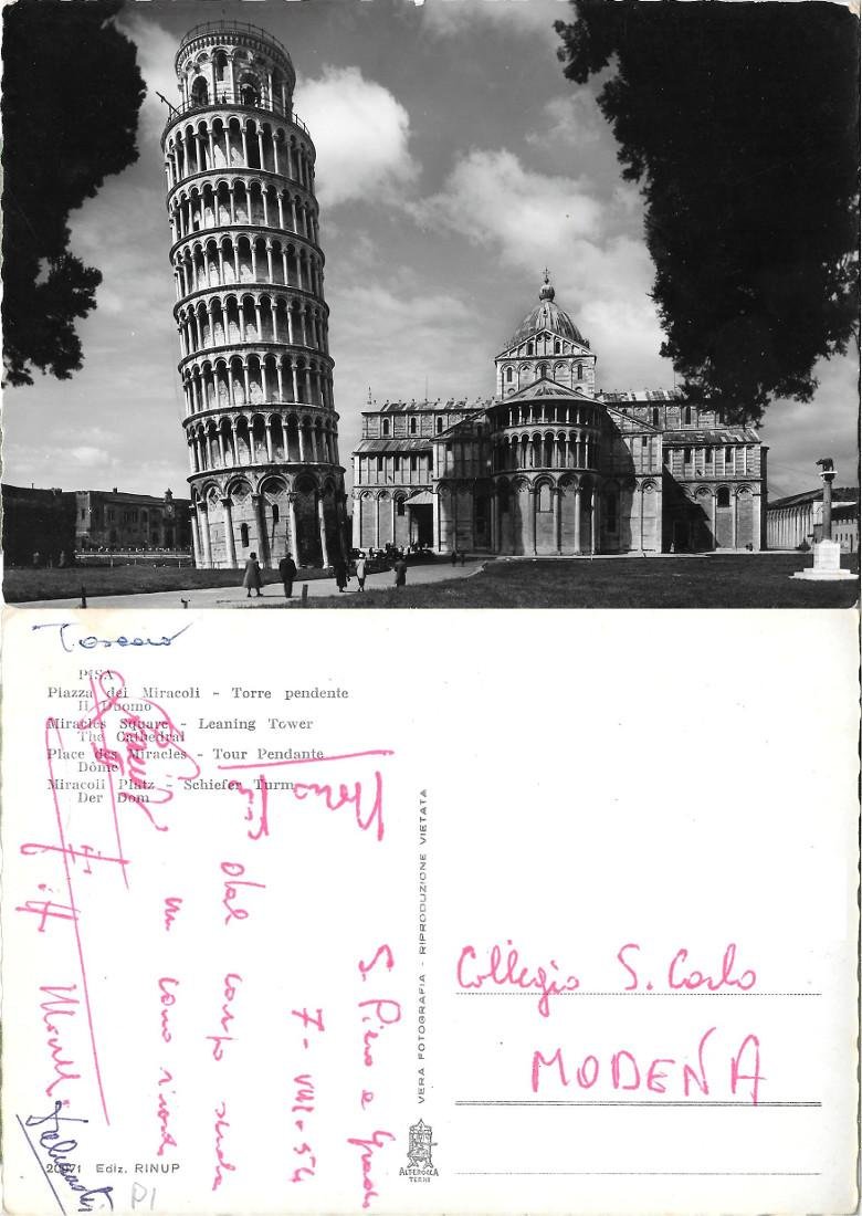 Pisa. Piazza dei Miracoli. Torre pendente. Viaggiata 1954 | Immagine principale