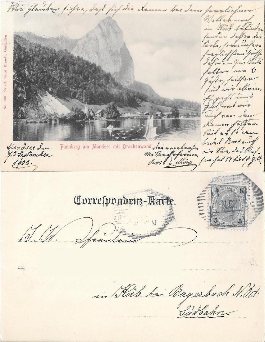 Plomberg am Mondsee mit Drachenwand. Viaggiata 1903 | Immagine principale