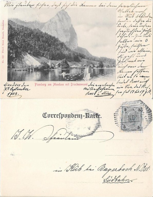 Plomberg am Mondsee mit Drachenwand. Viaggiata 1903 | Immagine Gallery 2
