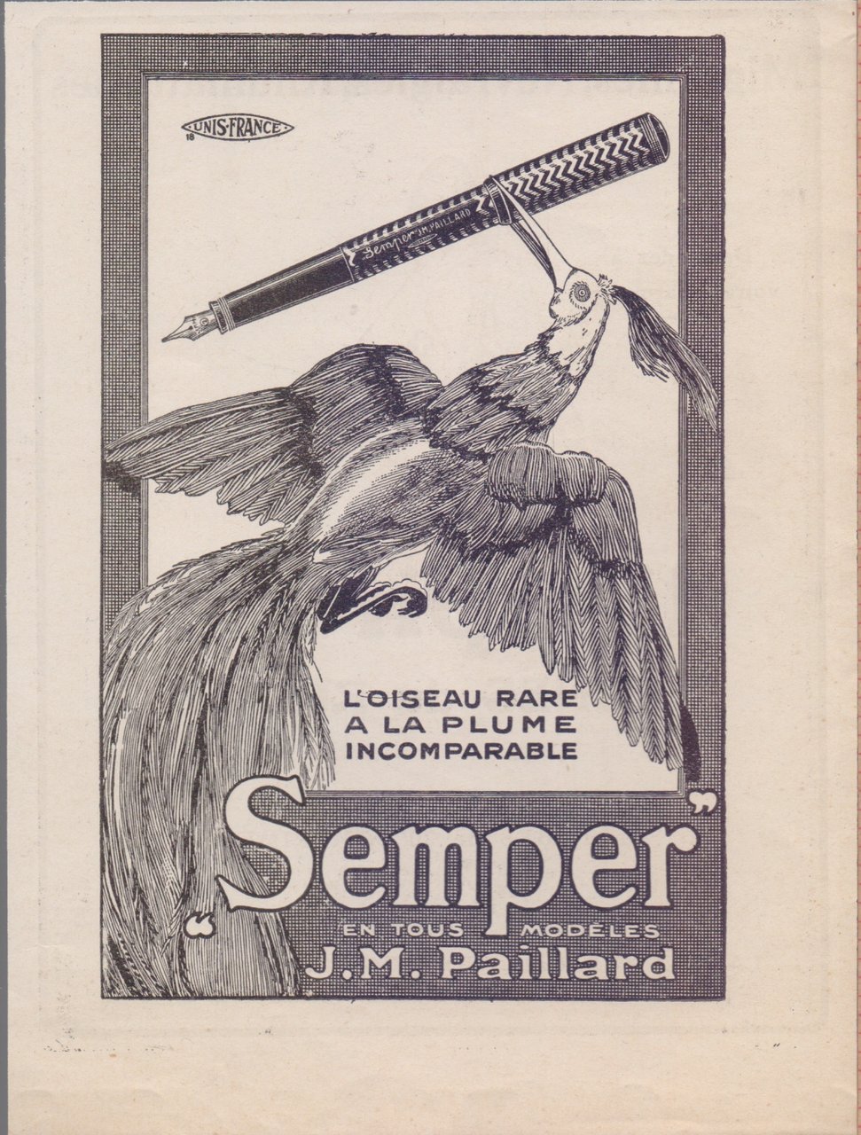 Plume Semper par J.M Paillard. Advertising 1923 | Immagine principale