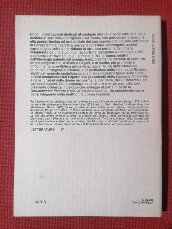 Poesia e Ideologia Libro Paul Larivaille letture Gerusalemme Liberata Tasso …