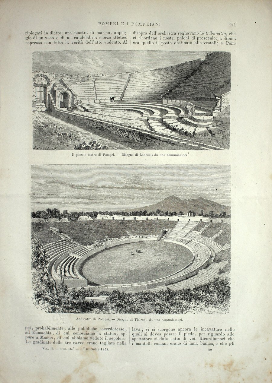 Pompei: Il piccolo teatro; Anfiteatro. Stampa 1864 | Immagine principale