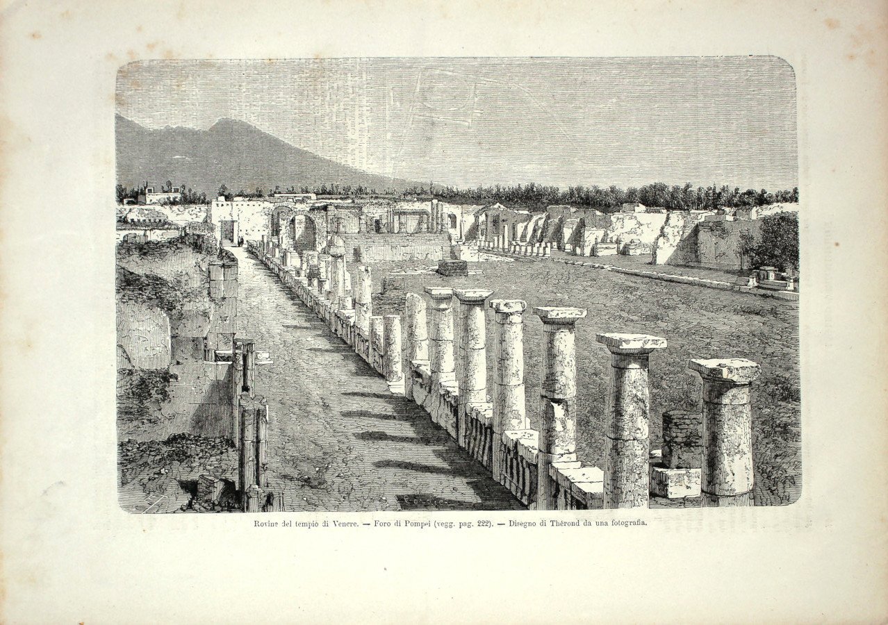 Pompei: Rovine del tempio di Venere/Pianta della città. Stampa 1864 | Immagine principale