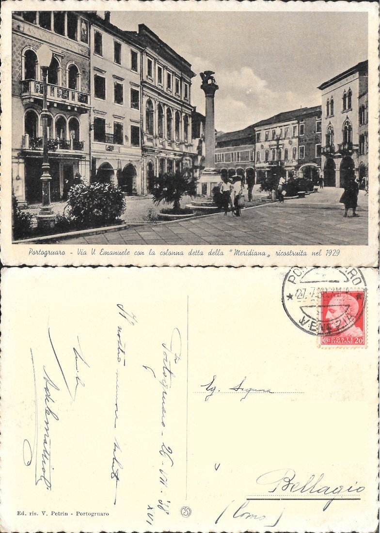 Portogruaro. Via V. Emanuele con la colonna della Meridiana. Viaggiata … | Immagine principale