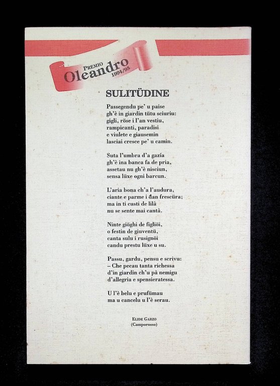Premio Oleandro Camporosso Poesia Dialettale Ligure 1994 1995 Poesie Dialetto
