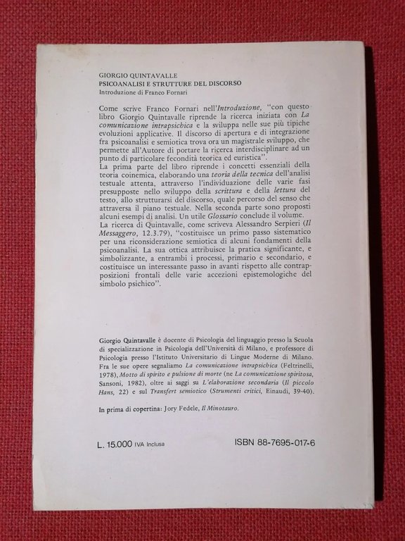 Psicoanalisi e Strutture Del Discorso - Libro Giorgio Quintavalle Iulm …