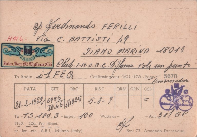 Radio Card. Anzio 1982. IØZMI - Armando Facendini | Immagine Gallery 2