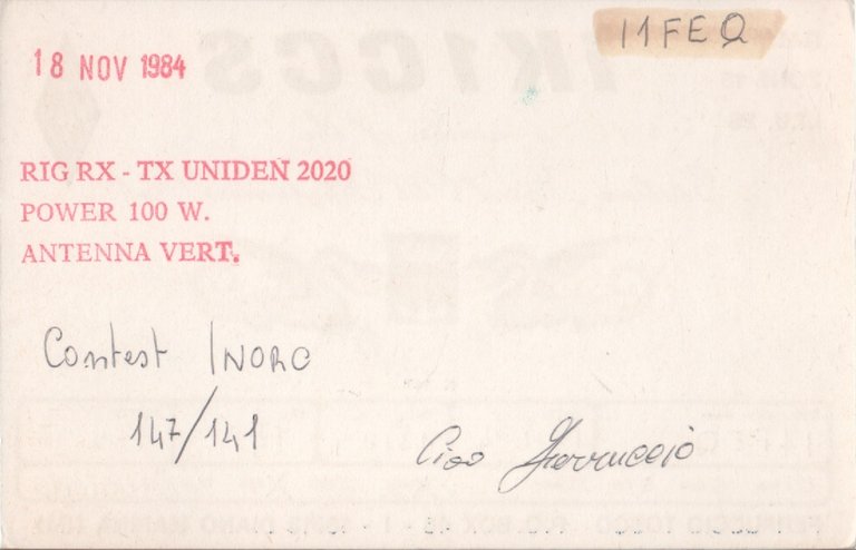 Radio Card. Diano Marina (IM) 1984. IK1CCS - Ferruccio Tosco | Immagine Gallery 2
