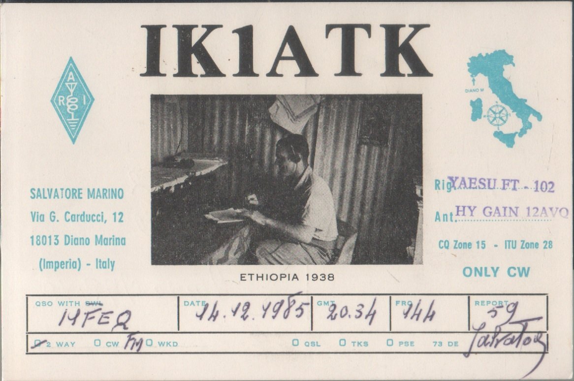 Radio Card. Diano Marina (IM) 1985. IK1ATK - Salvatore Marino | Immagine principale