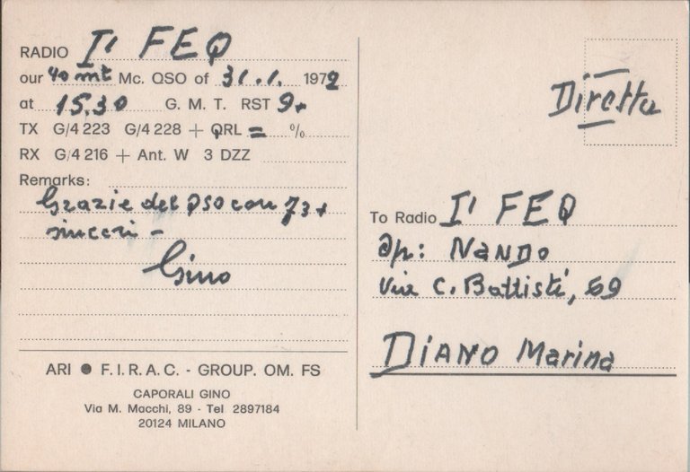 Radio Card. Milano 1972. I2LYZ - Gino Caporali | Immagine Gallery 2