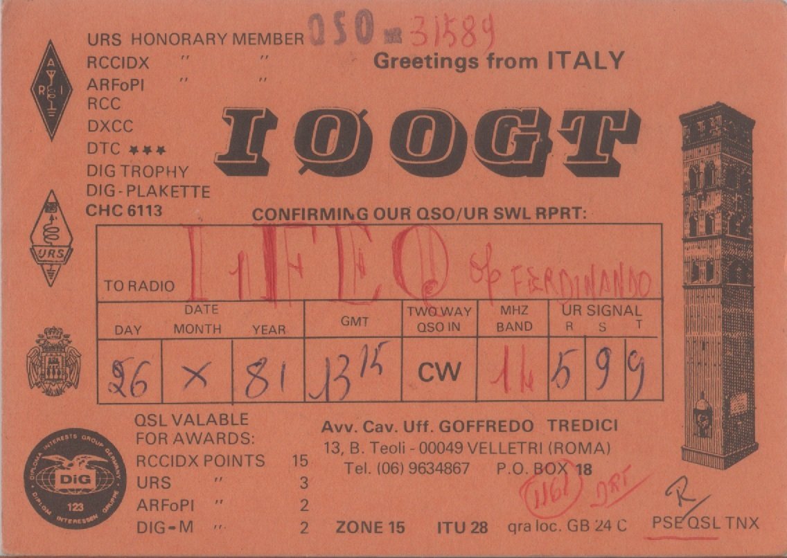 Radio Card. Velletri 1973. IØOGT- Goffredo Tredici | Immagine principale
