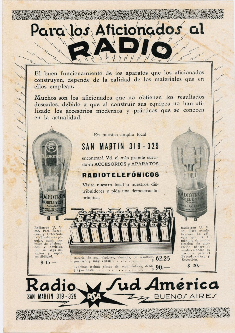 Radio Sud America. Para los aficionados al radio. Advertising 1922 | Immagine principale