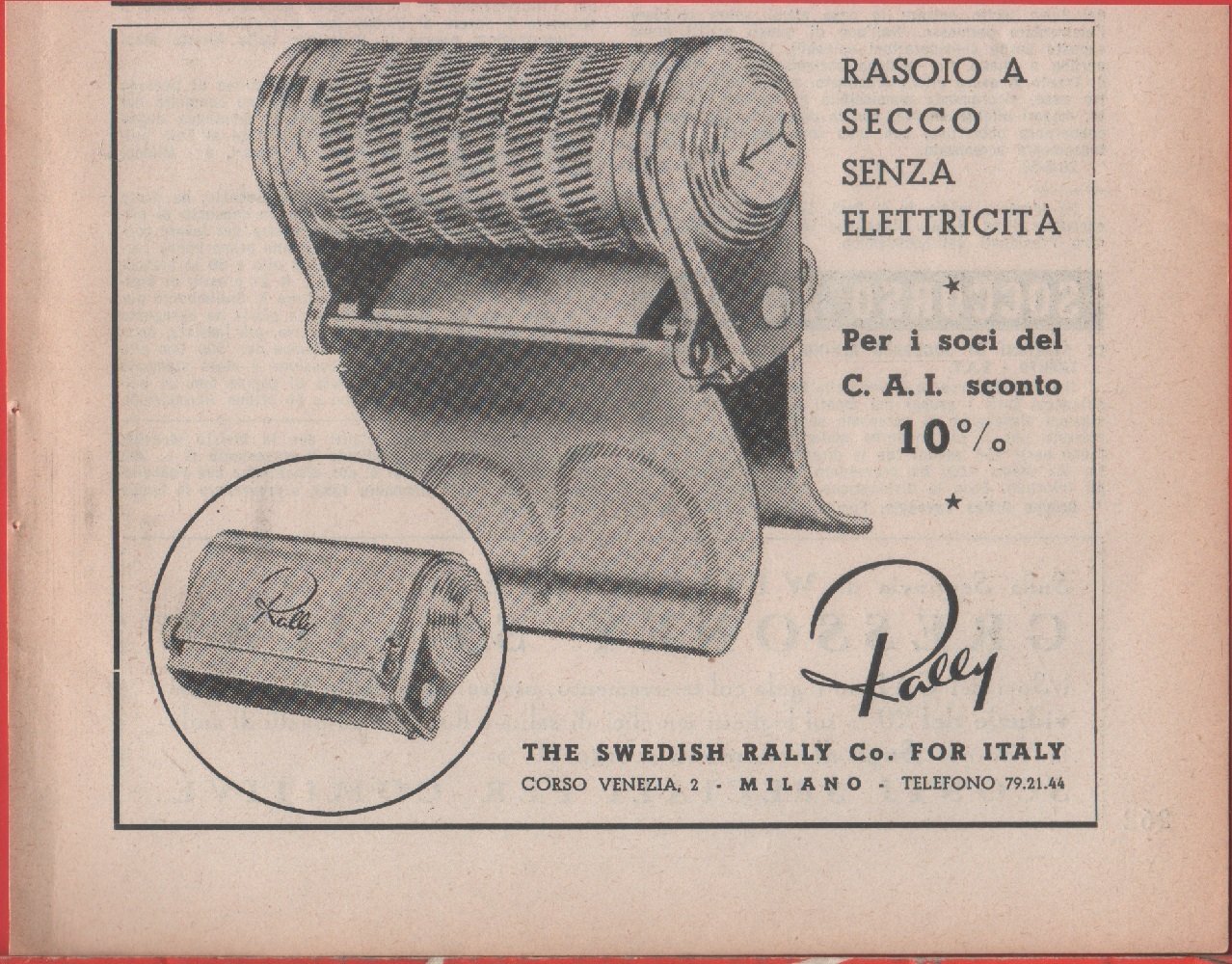 Rally. Rasoio a secco senza elettricità - Advertising 1953 | Immagine principale